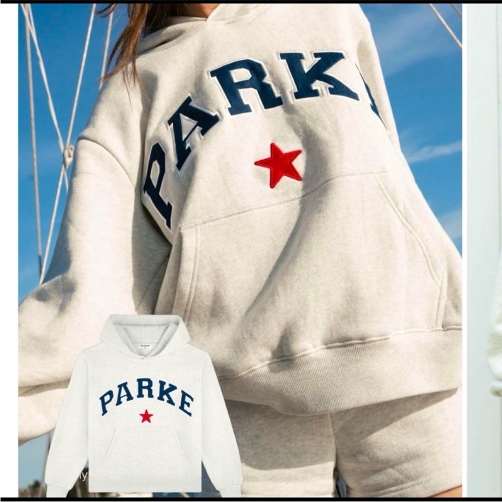 Parker Women's Cream Hoodie with Blue and Red Details